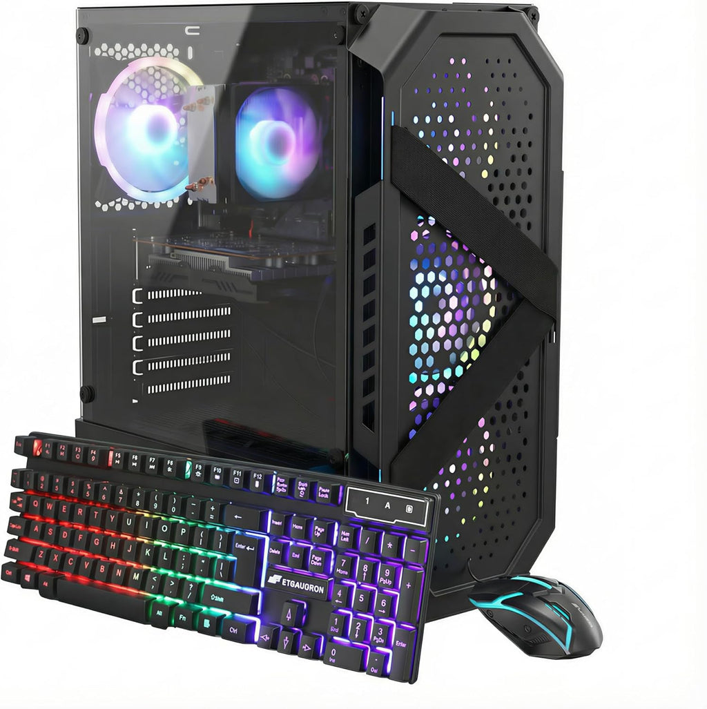 Stgaubron Gaming PC Desktop Computer, Intel Core I7 up to 3.9Ghz, Radeon RX 580 8G, 32GB RAM, 512GB SSD, Wifi 6, BT 5.0, RGB Fan X3, Windows 11 Home, White